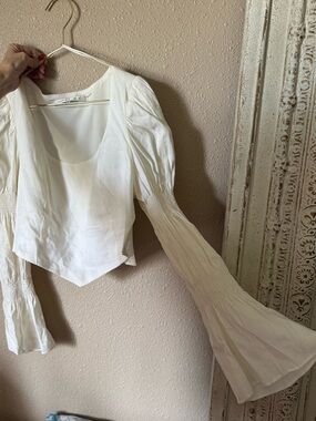 Endless Rose Cream Square Neck Crop Top with Flared Sleeves